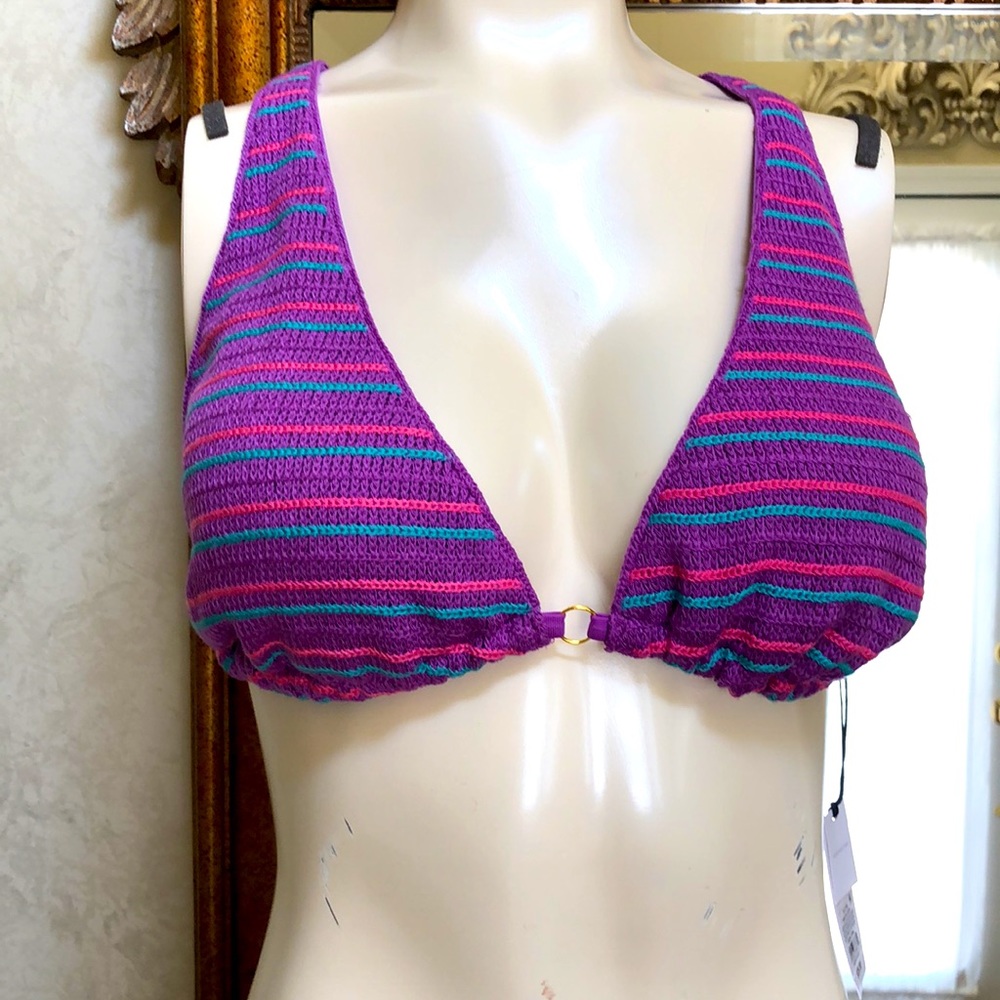 New Women’s crochet knit bikini top.  Size M (8-10).  Purple, pink and aqua.